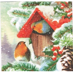 Serwetka -295-  ptaszki, zima, budka